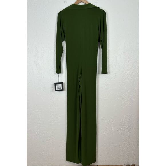 Norma Kamali Green Ty Front NK Shirt Wide Leg Jumpsuit Olive Green NWT Size XXS - Picture 2 of 7